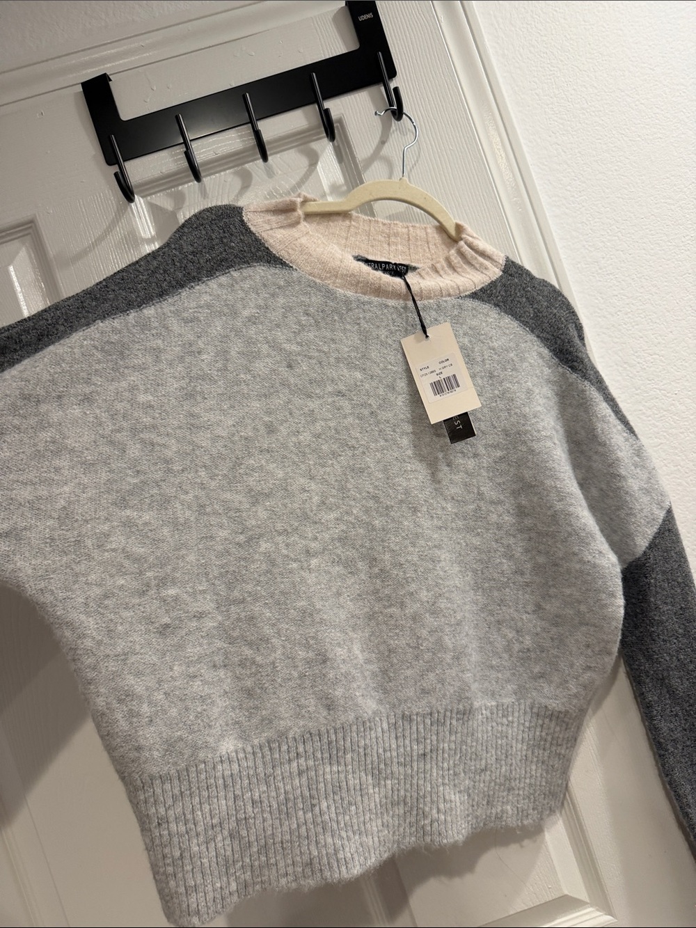 Central Park West Colorblock Crewneck Sweater - Light Gray, Charcoal & Cream - Picture 3 of 5